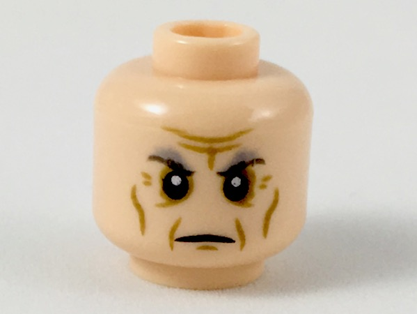 Minifigure, Head Dark and Light Bluish Gray Eyebrows, Dark Tan Facial Lines Pattern