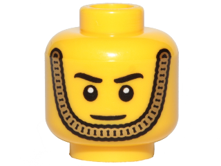 Minifigure, Head Black Eyebrows, Gold Chain Chin Strap, Stern Grin Pattern