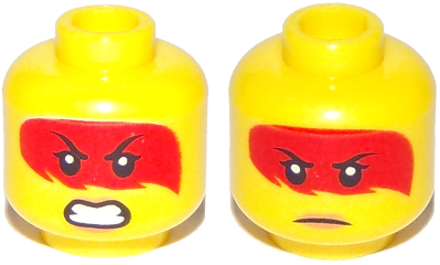 Minifigure, Head Dual Sided Female Red Hair with Open Mouth with Teeth, Grimace / Frown with Peach Lips Pattern (Harumi)