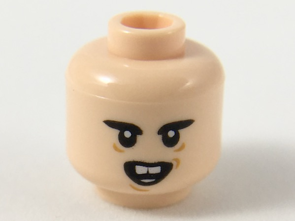 Minifigure, Head Thick Black Eyebrows, Open Mouth with Buck Teeth Pattern