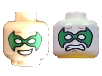 Minifigure, Head Dual Sided Green Eye Mask with Eye Holes, Smile / Scared Pattern (Robin)
