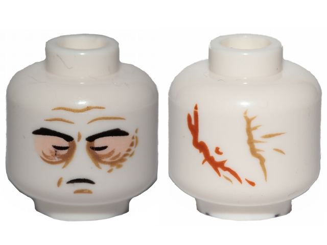 Minifigure, Head Light Nougat Closed Sunken Eyes, Wrinkles, Scar, 2 Large Scars on Back Pattern (SW Darth Vader)