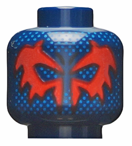 Minifigure, Head Mask, Bright Light Blue Dots Front and Back, Red and Dark Red Splotches Around Eyes Pattern