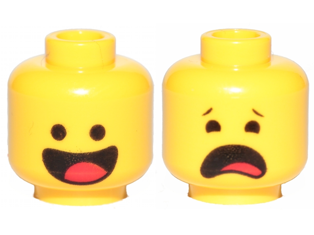 Minifigure, Head Dual Sided Black Standard Eyes, Smile with Tongue / Scared Pattern (Benny)