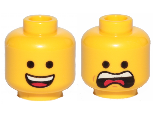 Minifigure, Head Dual Sided Open Smile with Tongue / Open Mouth Scream Pattern (Emmet)