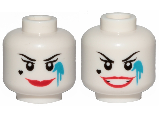 Minifigure, Head Dual Sided Female Red Lips, Heart Shaped Beauty Mark, Dark Azure Paint Splotch, Smile / Open Mouth Smiile Pattern