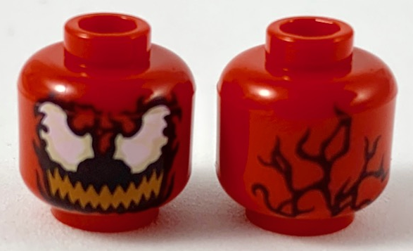 Minifigure, Head Alien with Large White Eyes and Medium Nougat Wide Grin with Sharp Teeth on Black Pattern (Carnage)