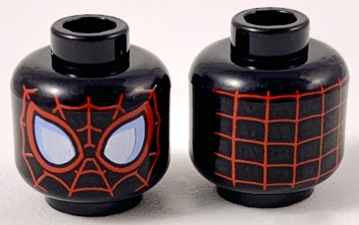 Minifigure, Head Alien with Spider-Man Red Webbing, Large White Eyes with Bright Light Blue Edges and Red Borders, Webs DO NOT Touch at Nose Pattern
