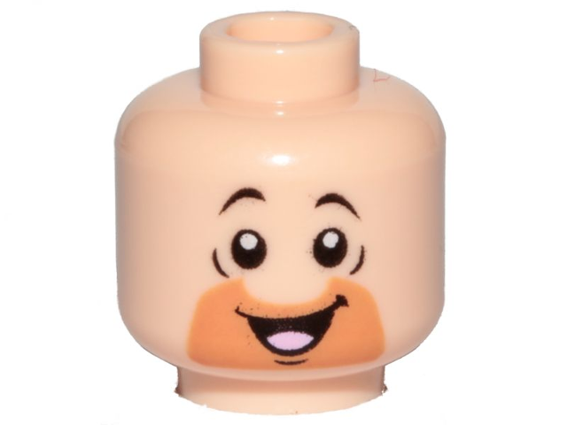 Minifigure, Head Orange Cut Half Circle Beard, Black Eyebrows, Open Mouth, Smile, Tongue Pattern (Barney Rubble)