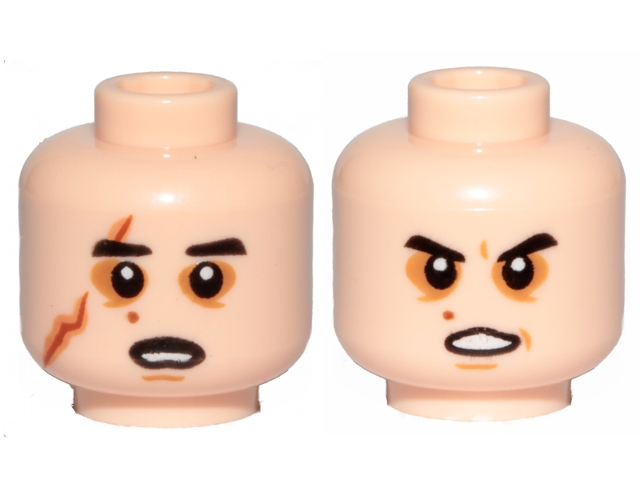 Minifigure, Head Dual Sided SW Black Eyebrows, Sunken Eyes, Red Beauty Mark / Mole, Right Eye Scar, Open Mouth / Determined Pattern (Kylo Ren)