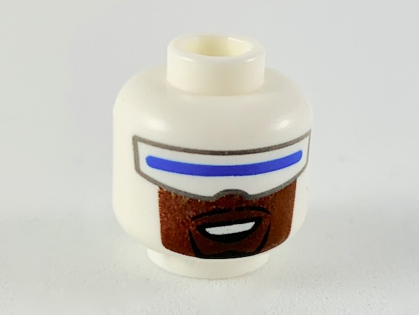 Minifigure, Head Wide Blue Visor, Reddish Brown Lower Face with Black Goatee Pattern