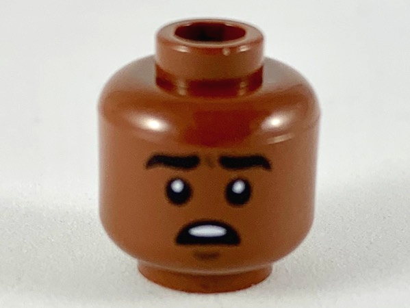 Minifigure, Head Black Eyebrows, Dark Brown Chin Dimple, Open Mouth with Top Teeth, Surprised Pattern