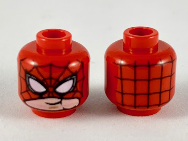 Minifigure, Head Alien with Spider-Man Black Webbing and White Eyes, Mask Pulled Up Showing Mouth Pattern