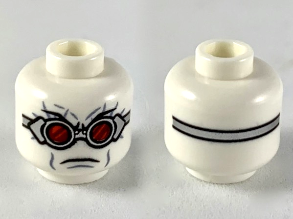 Minifigure, Head Silver Goggles with Red Lenses, Frown Pattern