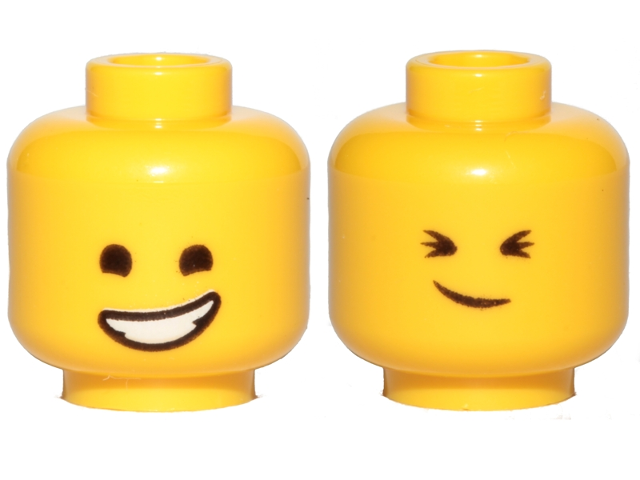 Minifigure, Head Dual Sided Lopsided Smile / Cheerful Pattern (Emmet)