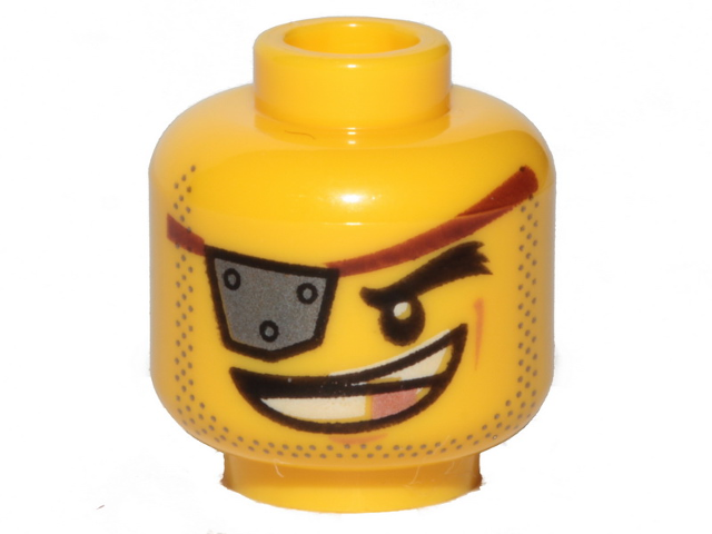 Minifigure, Head Male Silver Eye Patch with Rivets, Wide Smile with Copper Tooth, Stubble Pattern (MetalBeard)