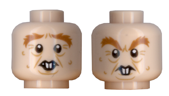 Minifigure, Head Dual Sided Crow's Feet, Bushy Eyebrows and Rodent Teeth Pattern (Peter Pettigrew)