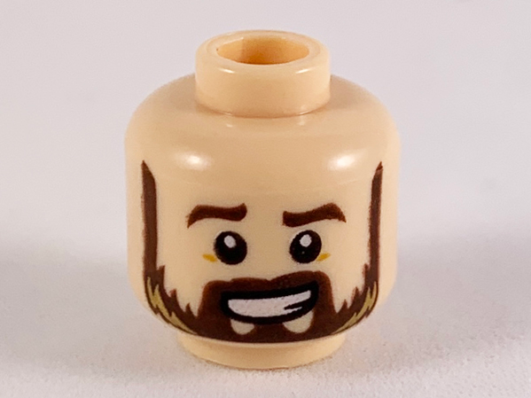 Minifigure, Head Dark Brown Eyebrows and Beard with Dark Tan Highlights Pattern
