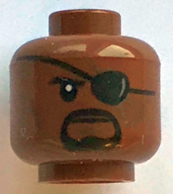 Minifigure, Head Black Eyebrow, Eye Patch with Reflection, and Goatee, Dark Brown Cheek Lines, Chin Dimple, and Scars, Stern Pattern (Nick Fury)