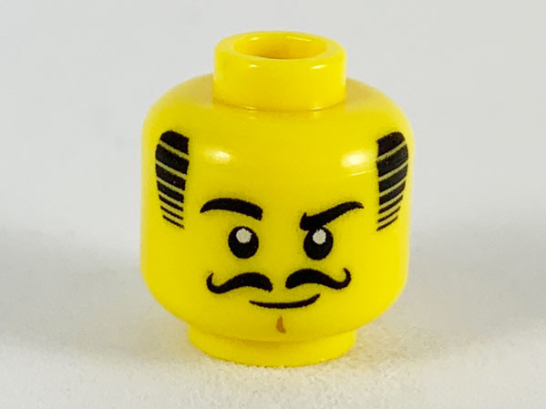 Minifigure, Head Black Hair, Eyebrows, Eyes, and Moustache, Raised Right Eyebrow Pattern