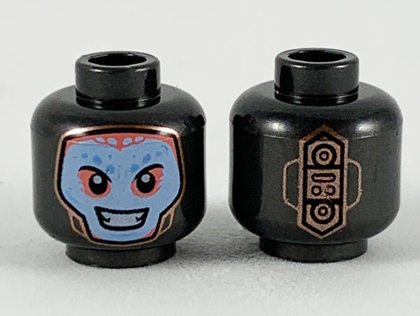 Minifigure, Head Balaclava with Bright Light Blue Face with Coral and Dark Azure Highlights Pattern