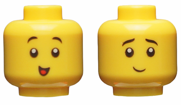 Minifigure, Head Dual Sided Child Black Eyebrows, Open Mouth Smile with Red Tongue / Grin Pattern