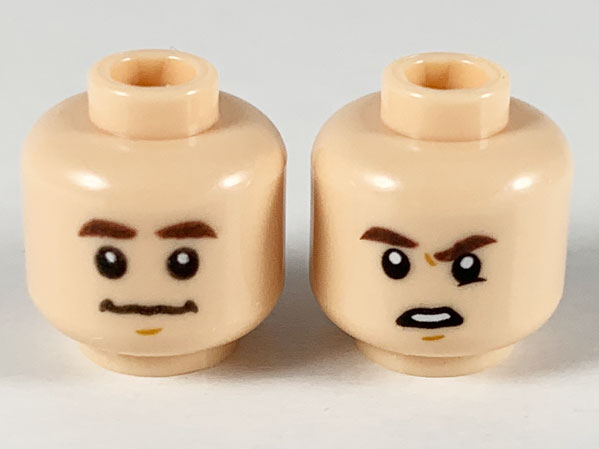 Minifigure, Head Dual Sided Dark Brown Eyebrows, Neutral / Confused with Lowered Left Eyebrow Pattern