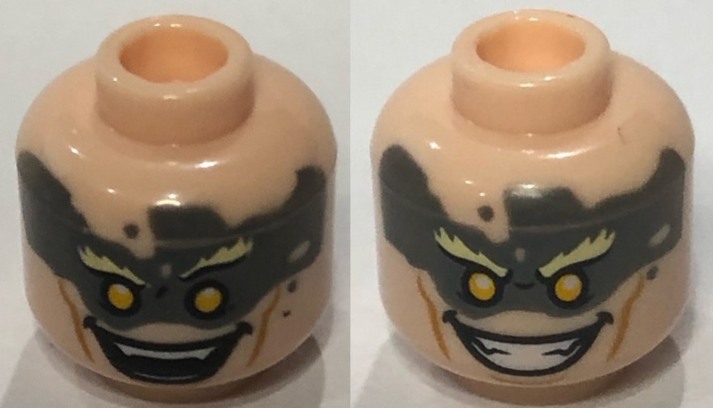 Minifigure, Head Dual Sided Olive Green Face Paint, Open / Closed Grin Pattern