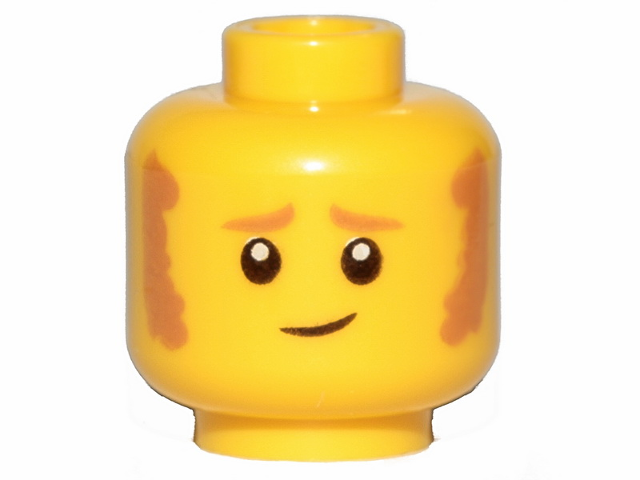 Minifigure, Head Medium Nougat Eyebrows and Sideburns, Worried Lopsided Grin Pattern
