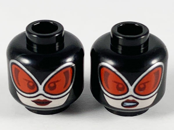 Minifigure, Head Dual Sided Female Balaclava, Large Red and Silver Goggles, Light Nougat Face, Red Lips, Neutral / Gritted Teeth Pattern