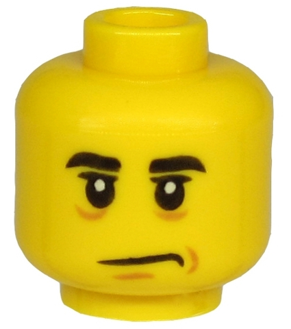 Minifigure, Head Black Eyebrows, Black Eyes with White Pupils, Chin Dimple, Sad Mouth Pattern