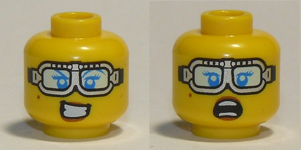 Minifigure, Head Dual Sided Female, Silver Glasses, Large Smile with Teeth / Scared Pattern