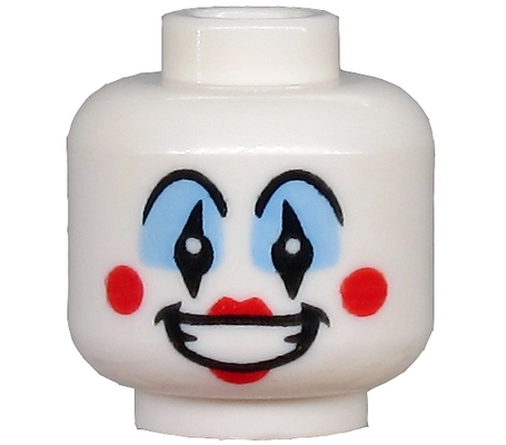 Minifigure, Head Clown, Medium Blue Eye Shadow, Open Mouth Smile, Red Cheeks and Lips Pattern
