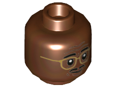 Minifigure, Head Dual Sided Gold Rimmed Glasses, Black Moustache Calm / Scared Pattern