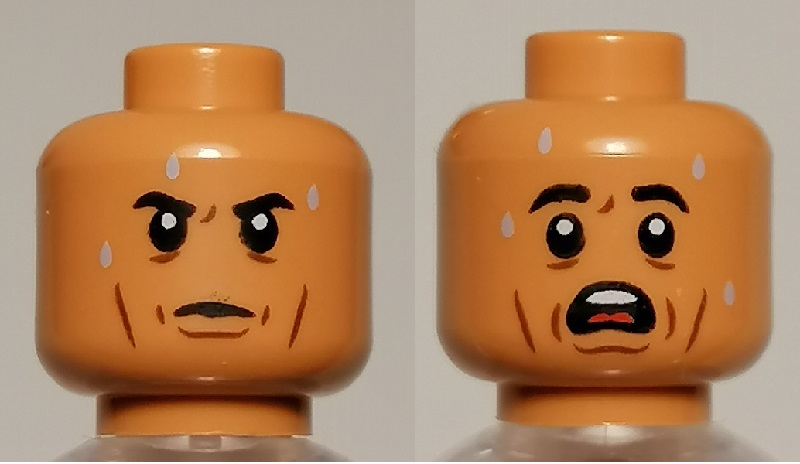 Minifigure, Head Dual Sided Black Eyebrows, Cheek Lines, Sweat Drops Calm / Scared Pattern