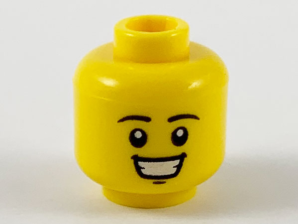 Minifigure, Head Black Eyebrows, Chin Dimple, Open Mouth Smile with Teeth Pattern
