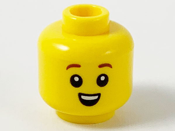Minifigure, Head Child Reddish Brown Eyebrows, Open Mouth Smile with Top Teeth Pattern