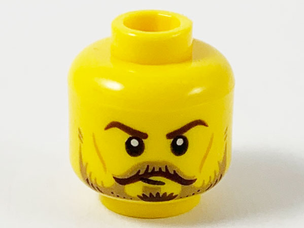 Minifigure, Head Dark Brown Eyebrows, Dark Tan Moustache and Beard, Dark Brown Highlights, Medium Nougat Cheek Lines Pattern