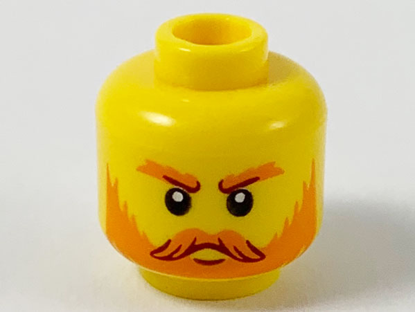 Minifigure, Head Orange Eyebrows, Moustache, and Beard, Dark Red Highlights Pattern