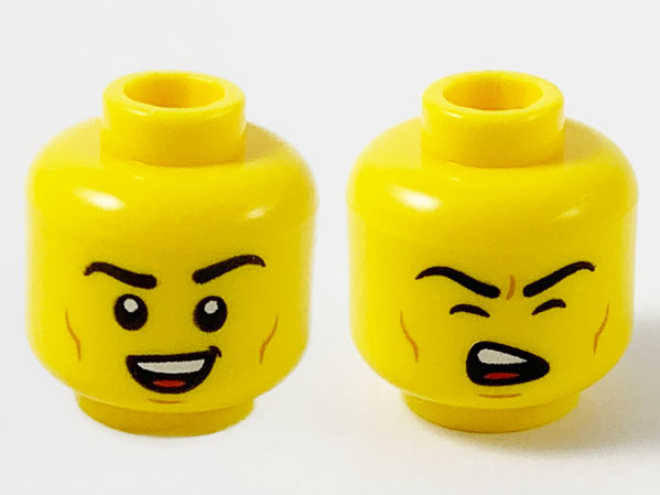 Minifigure, Head Dual Sided Black Eyebrows, Medium Nougat Cheek Lines, Smile Showing Teeth / Singing with Eyes Closed Pattern