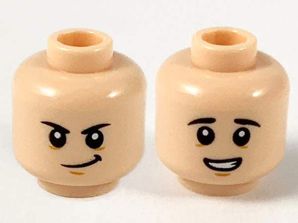 Minifigure, Head Dual Sided Black Eyebrows, Lopsided Smirk / Worried Showing Teeth Pattern