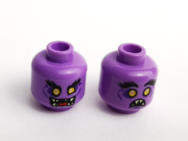Minifigure, Head Dual Sided Alien with Cheek Lines, Raised Black Eyebrow, Teeth, Angry / Scared Pattern