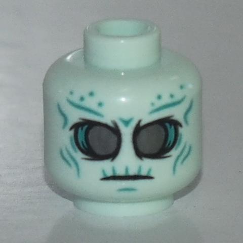 Minifigure, Head Alien with Large Pearl Dark Gray Eyes and Dark Turquoise Wrinkles Pattern