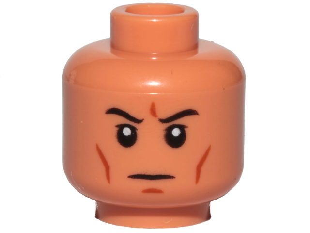 Minifigure, Head Black Eyebrows, Upper Eyelids, Dark Orange Cheek Lines and Chin Dimple, Stern Pattern