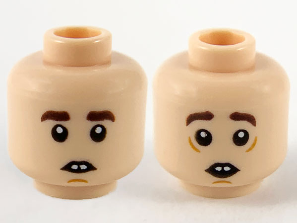 Minifigure, Head Dual Sided Dark Brown Eyebrows, Gap Between Teeth, Neutral / Scared Pattern