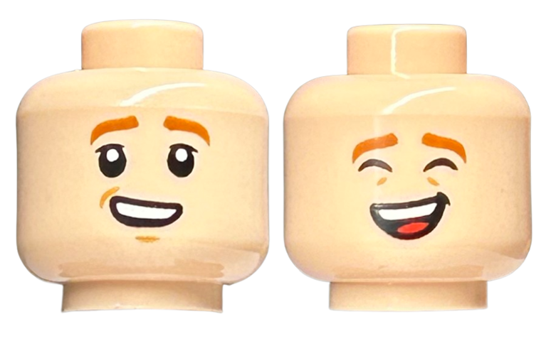 Minifigure, Head Dual Sided Child Dark Orange Eyebrows, Lopsided Smile with Teeth / Laughing with Closed Eyes Pattern