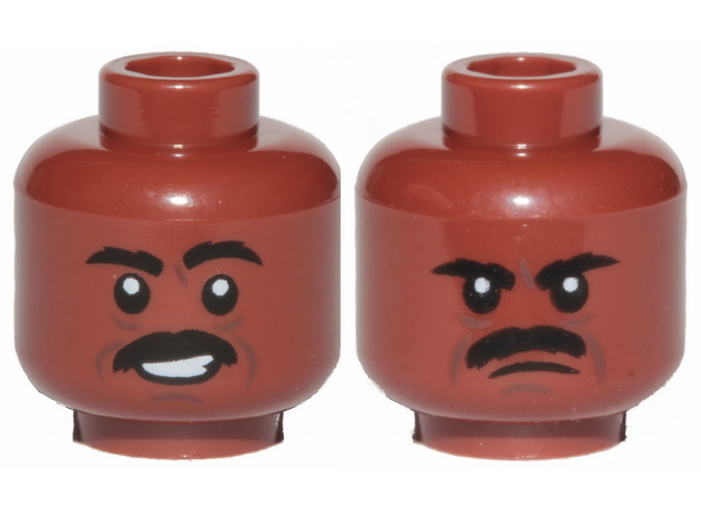 Minifigure, Head Dual Sided Black Eyebrows, Moustache, Dark Brown Lines, Smile / Angry Pattern (Greef Karga)