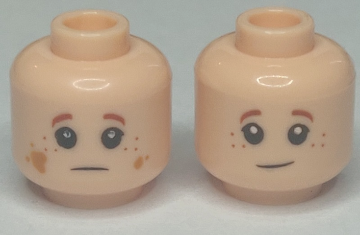 Minifigure, Head Dual Sided Child Freckles, White Pupils, Dirt Stains, Reddish Brown Eyebrows Pattern