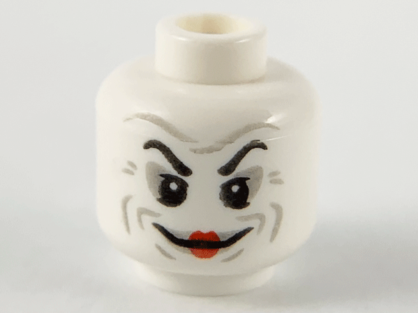 Minifigure, Head Light Bluish Gray Contour Lines, Black Raised Eyebrows, Red Lips Pattern