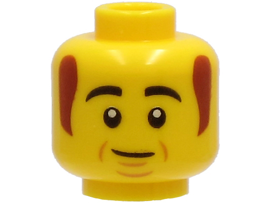Minifigure, Head Black Thick Eyebrows, Reddish Brown Sideburns, Cheek Lines, Chin Dimple, Lopsided Grin Pattern
